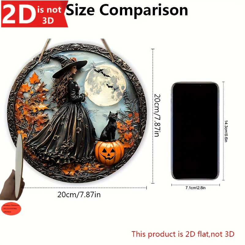 TEMU 2d Flat - Collectible Figurines And Pendants, Drops & Finials 2d Flat Wooden Hanging Ornament 2d Flat 1pc 2d Flat Halloween Witch Black Cat
