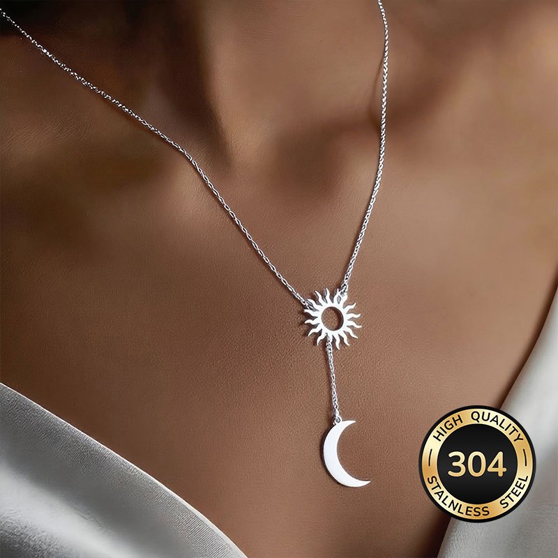TEMU 304 Stainless Moon Pendant Necklace For Women Daily Casual Ramadan Jewelry