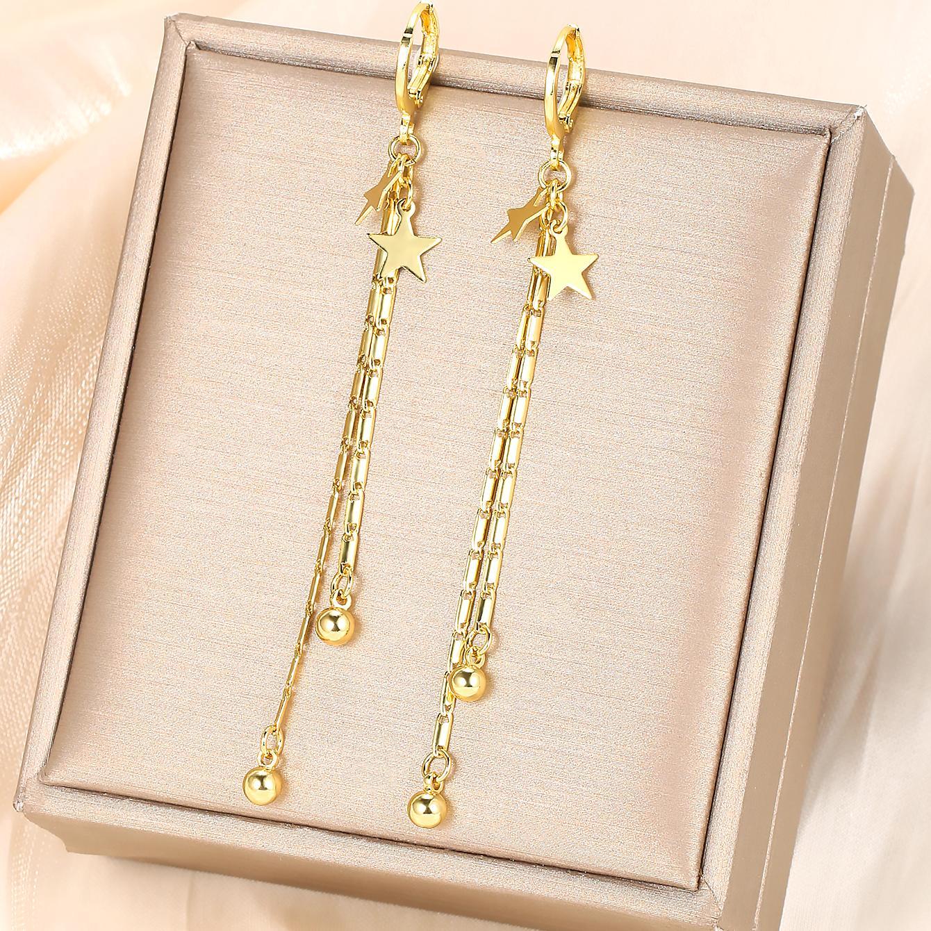 Women's Star Tassel Pendant Earrings, Everyday Glam