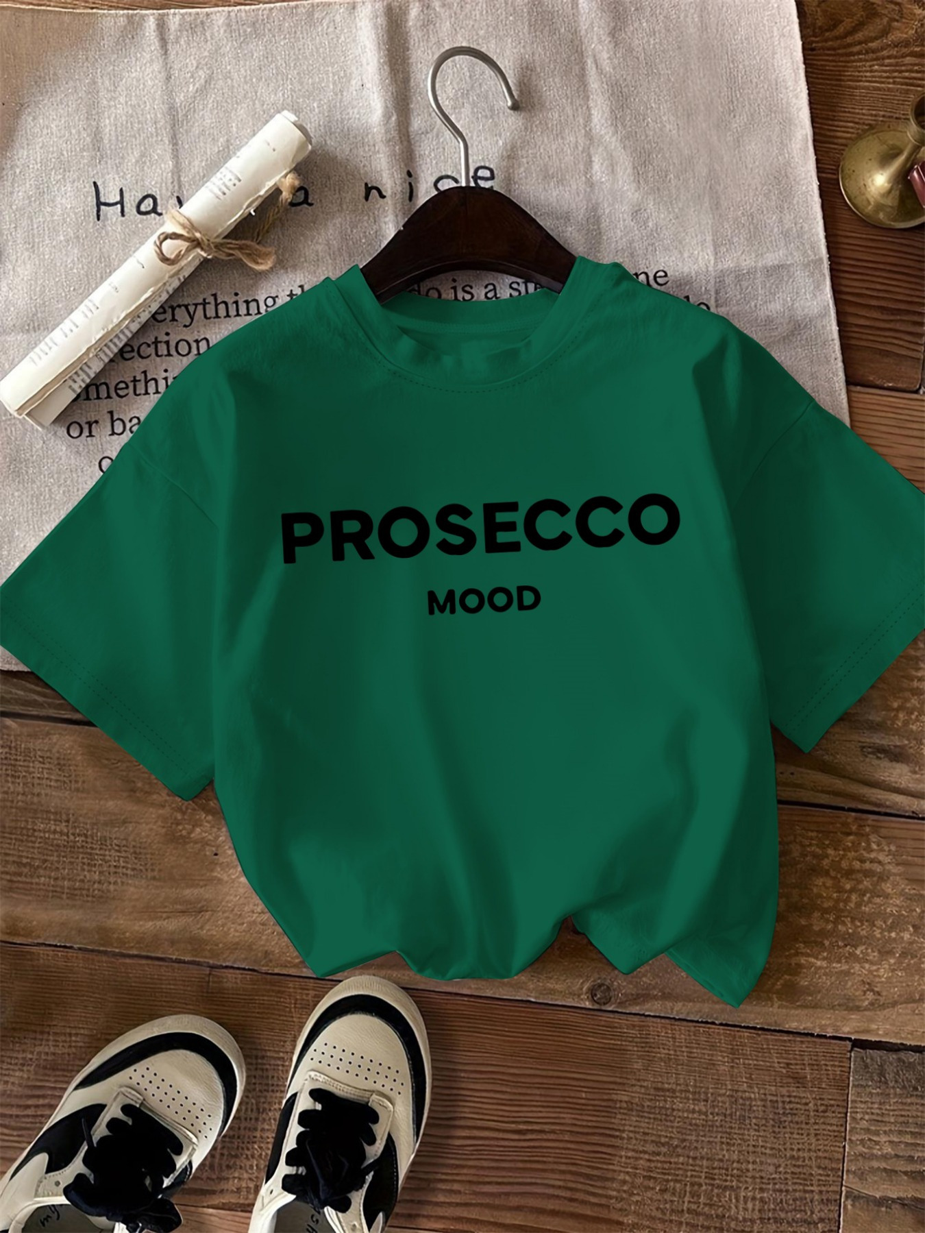 Letter print t-shirt, short sleeve crew neck casual top, Women's clothing