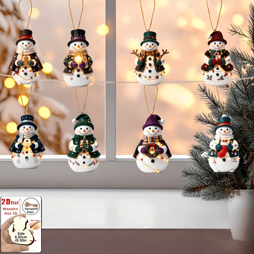 TEMU 2d Flat, 16pcs Set 2d Flat Cute Snowman-shaped Christmas Tree Ornaments And Home Decor | Artificial Wood Flat Decorative Pendants | Dual-use