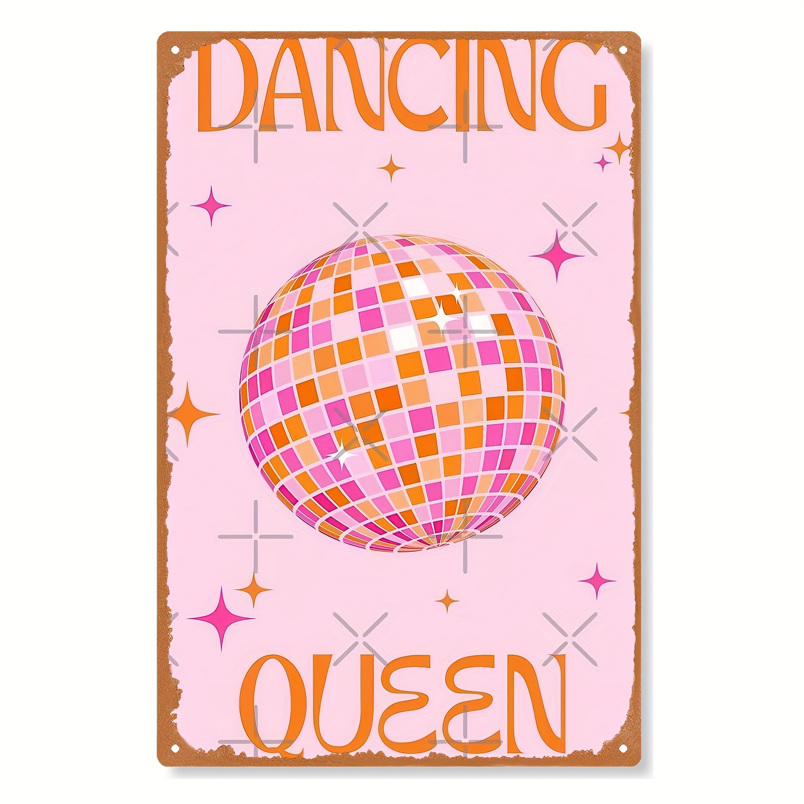 TEMU 2d Flat, 1pc, 1pc Retro Pink & Orange Disco Ball Metal Sign - "" 20.32x30.48cm Iron Wall Art For Home Decor, Vintage Disco Party Theme, Music