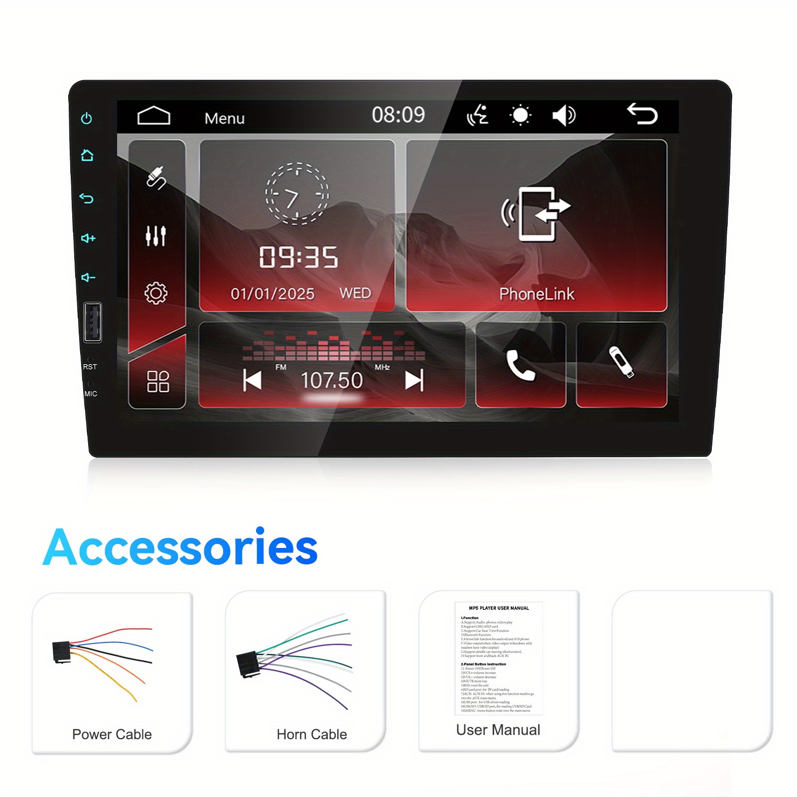 9-Inch 1DIN Touch Screen Car Stereo Radio with Wired Mirror Link MP5 Multimedia Player Support Wireless, FM Radio, USB, EQ, Steering Wheel Control for Car Supports multiple languages+Rearview Camera(optional), Vehicle Entertainment System, Indash Receiver, Sleek Dashboard Unit, Touch Screen Display, Sturdy Mounting, Durable Construction, Eq Audio System, USB Compatible Player, Car Enthusiasts, Techsavvy Users