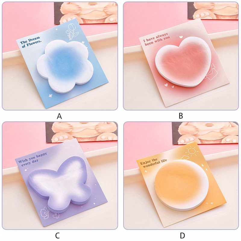 TEMU 4er-Pack mit 120 Blättern, 30 Blätter pro Packung, Blumen-Herz-Schmetterling Design Farbverlauf Haftnotizen Set, Niedliche Halo Farbige