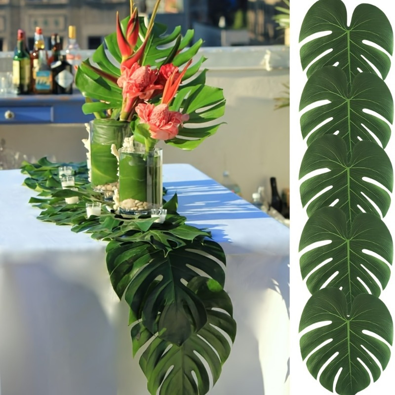 

20pcs Leaves Decor, Large Fabric Props, Artificial Leaves For Hawaiian Luau, Theme, Birthday Table Decorations, No Electricity Needed