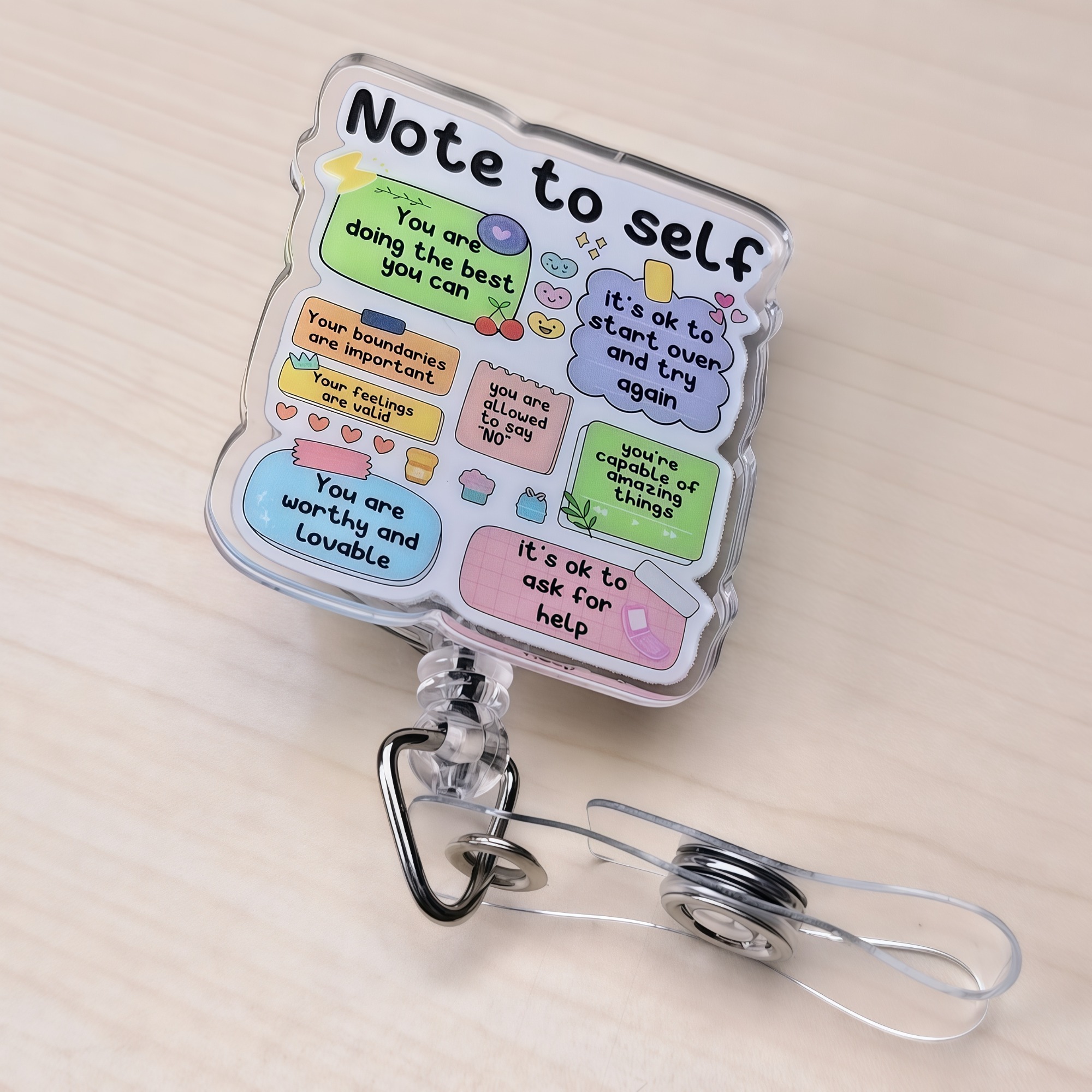 TEMU 2d Plane Colorful Square Inspirational Quotes Cute Retractable Id Card Lanyard For Badge Holder Office Lanyard Special 1pc Surface Will Have A