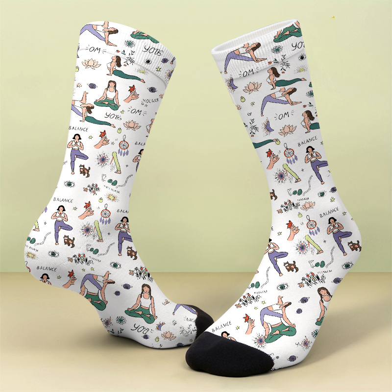 TEMU A Pair Of Printed Socks With Printed Patterns Yoga A Meditative Poses And Affirmations A Soft Comfortable Breathable Cute And Crazy Gift