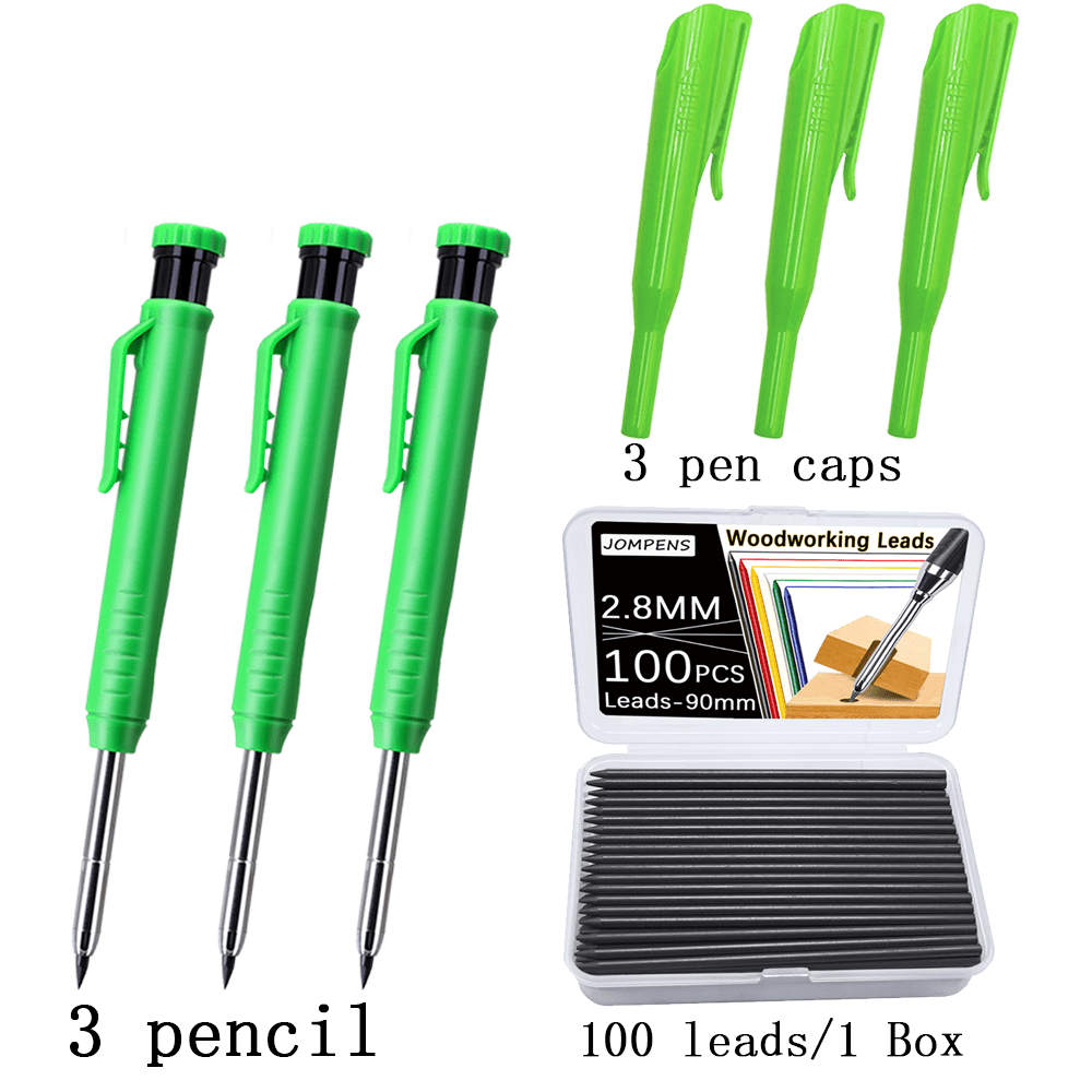 3 Carpentry Pencils With Refills And 3 Caps 2.8mm Heavy-duty Construction Pencil With Built-in Sharpener Solid-core Long-nose Deep-hole Construction Pencil For Site Use