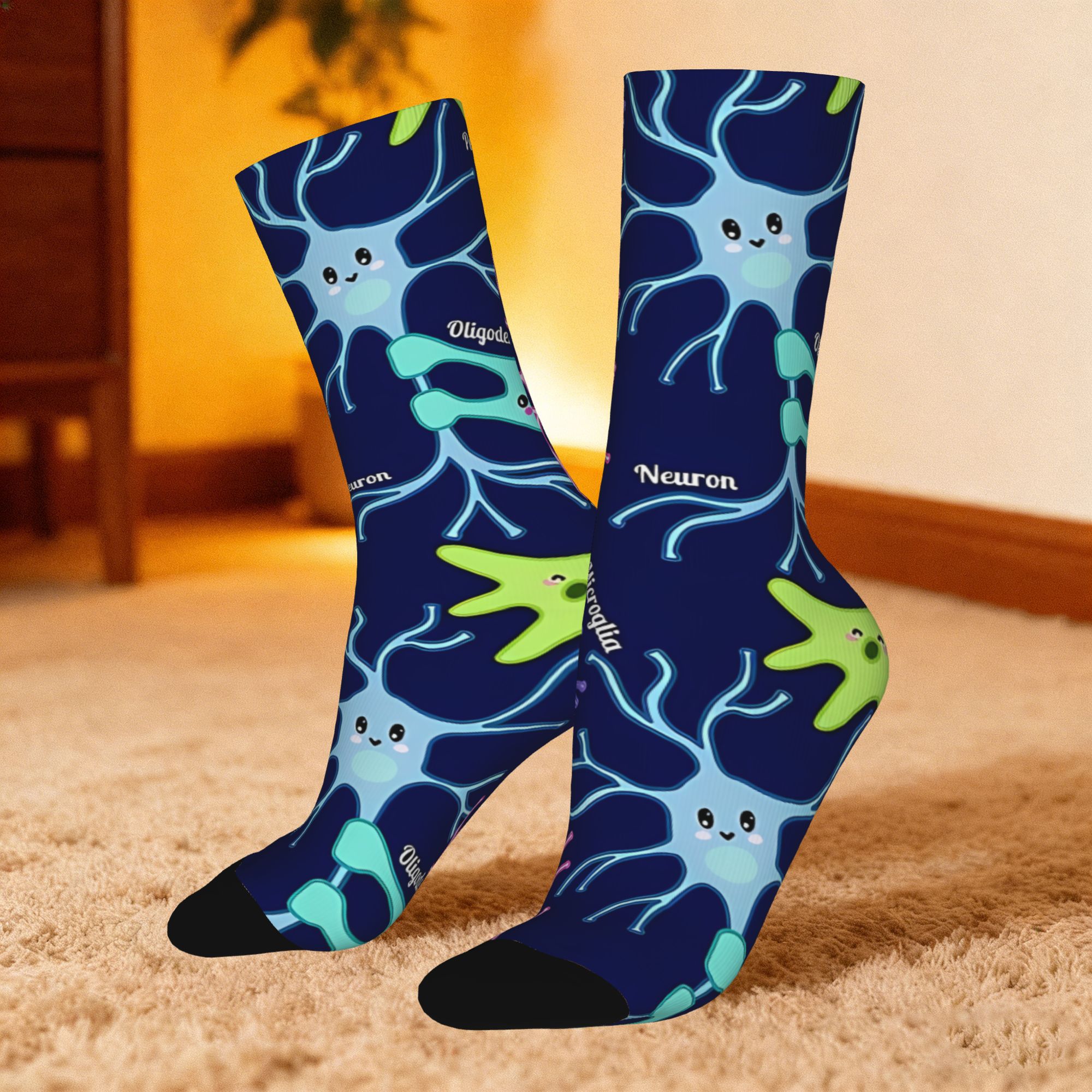 TEMU 1 Pairs Hip Hop Retro Kawaii Brain Cells Crazy Men's Compression Socks Unisex Harajuku Seamless Printed Funny Novelty