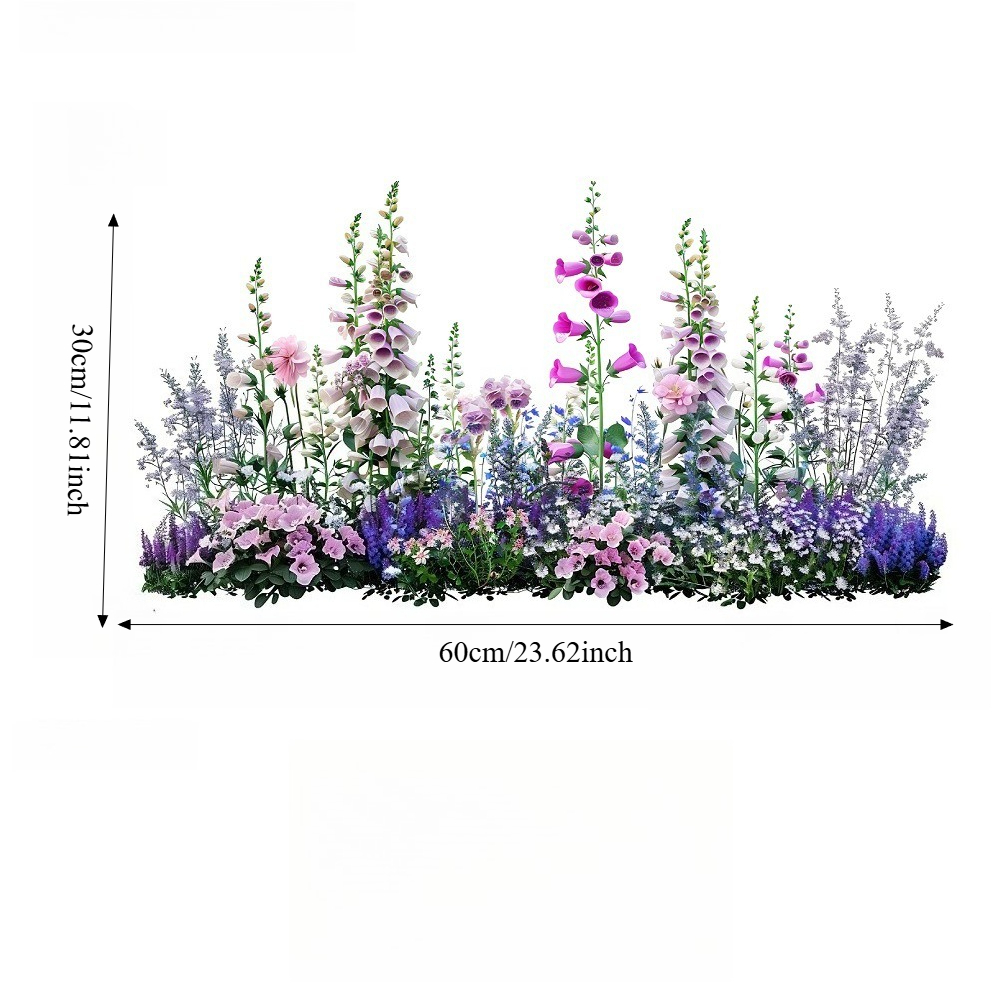 E-shop 2D-flacher Glasaufkleber mit lila-blauem Wildblumen-Cluster-Pflanzenmuster für Heim-Fensterdekoration, selbstklebender Papier-Fensteraufkleber,