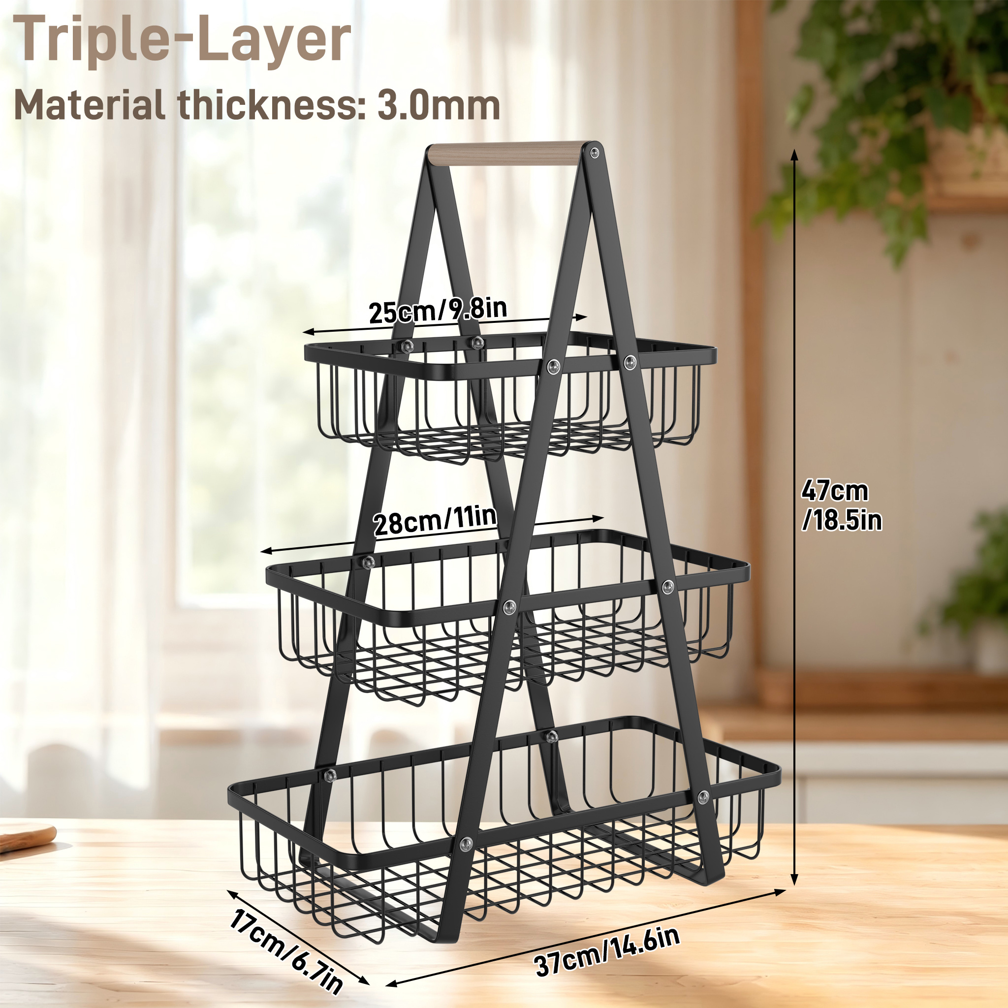 Image of Fruit Bowl, Fruit Stand Detachable Catering Display Basket With Sturdy 3mm Thick Wire, Circulation Structure, Space-saving Organizer For Neat Display Of Bread, Fruits, And Pastries