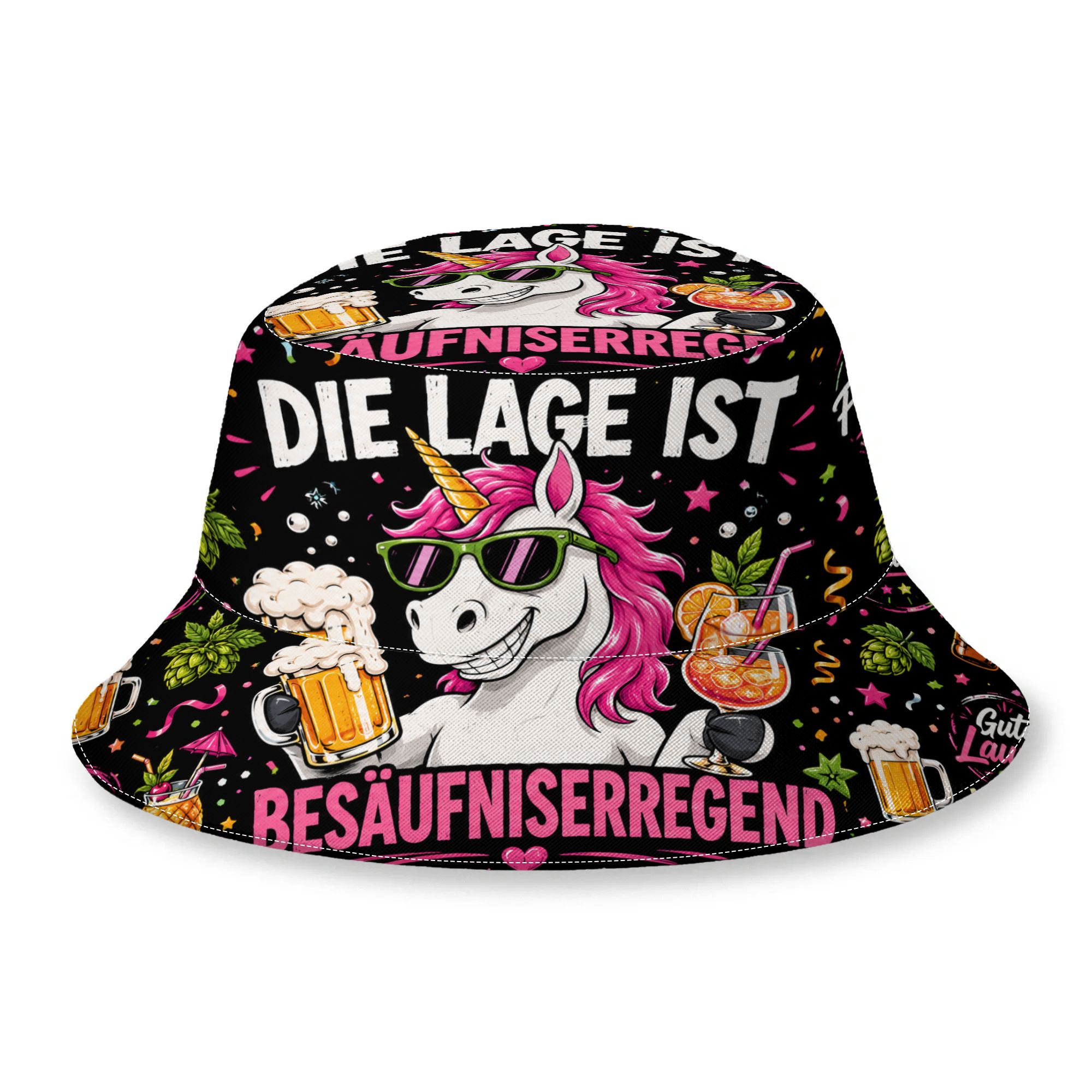 1pc Funny Party Gadgets Is Intoxicating With Unicorn Printed Bucket Hat, Unisex Outdoor Casual Full Print Bucket Hat, Suitable For Parties , Summer Beach Casual Hat