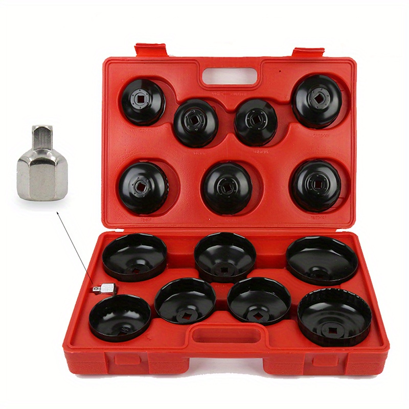 TEMU 16pcs Socket Type Oil Filter Removal Puller Cup Tool Kit Set 1/ 2" 3/ 8" Adaptor Remover Automotive Universal Car Repair Tool Kit Removal Caps