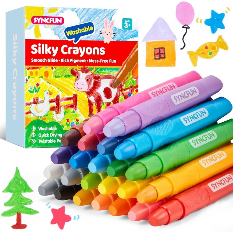 TEMU 24pcs Twistable Y Crayons Suitable For Paper - Non-toxic Quick-dry Washable Mess-free Wide Tip Markers With Twistable Refillable, Water-soluble
