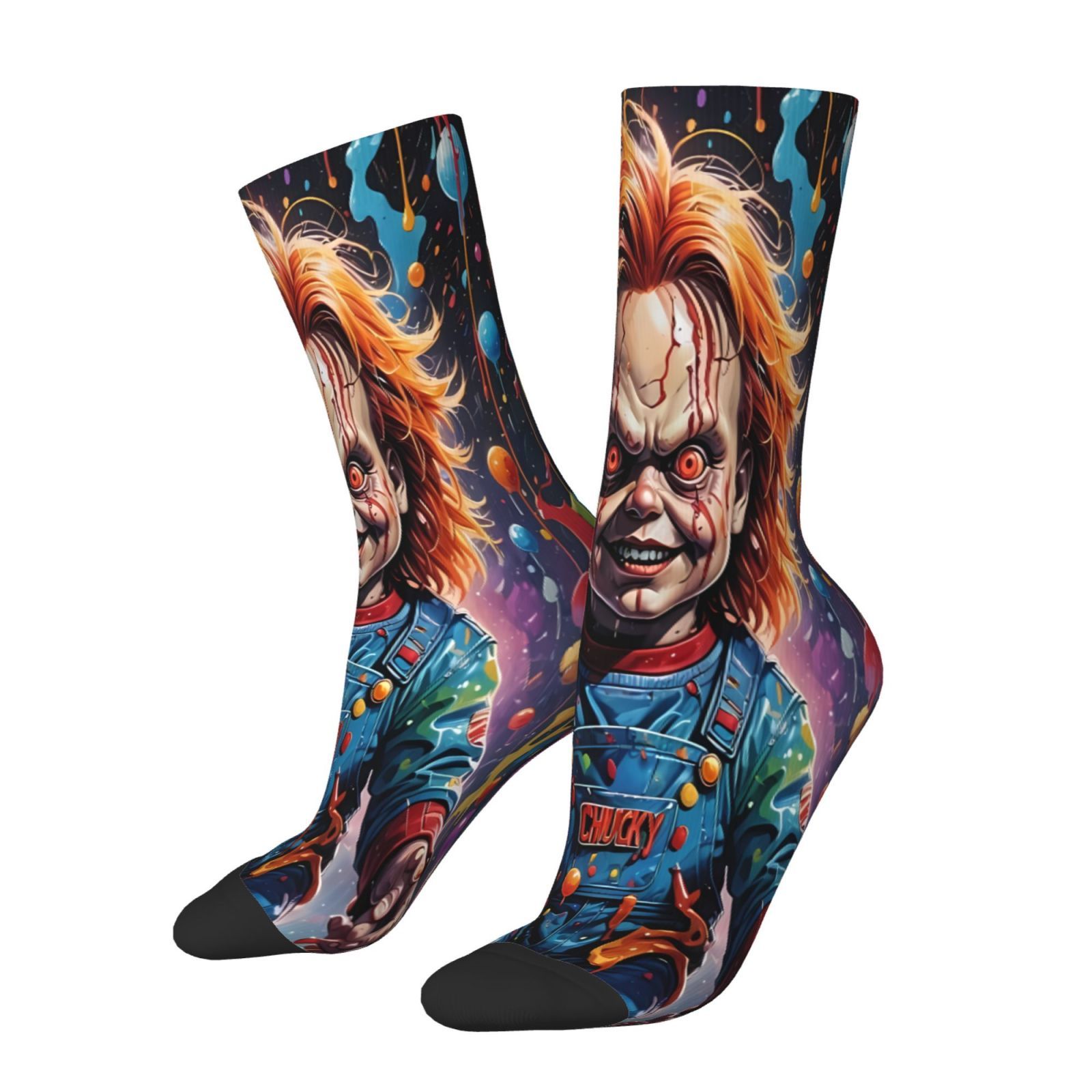 E-shop 1 Paar Originelle Crew-Socken – Polyester & Spandex-Mischung, Lebendige Streetwear-Prints mit verspieltem Design, Handwäsche/Trockenreinigung,