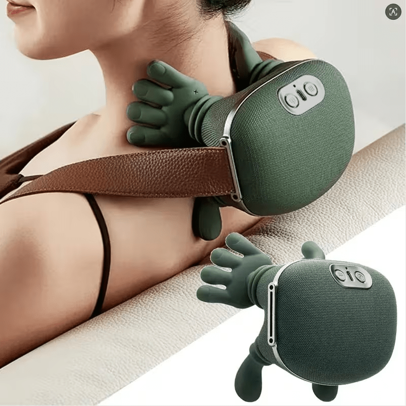 a shoulder wrap that   a human hand with 6d massage capabilities providing heat and deep kneading for the shoulders neck back waist and legs   rechargeable via usb and easy to carry Product details 6