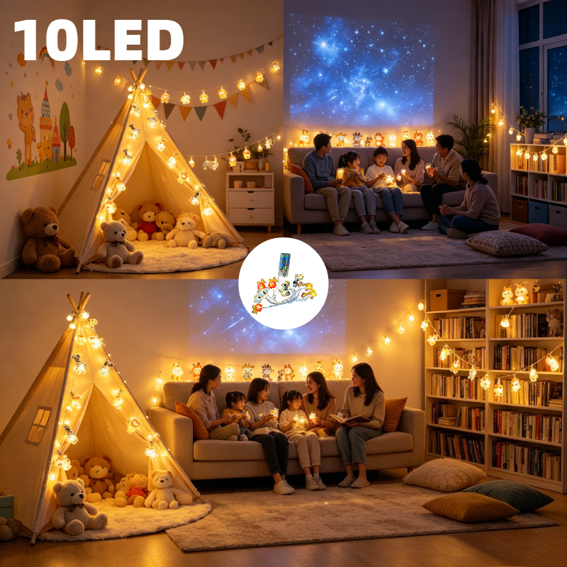 TEMU Guirlande Lumineuse LED 10 LED Animaux de Zoo de Dessin , Guirlande Lumineuse Décorative d'Intérieur, Mignons Lions, Éléphants, , Zèbres,