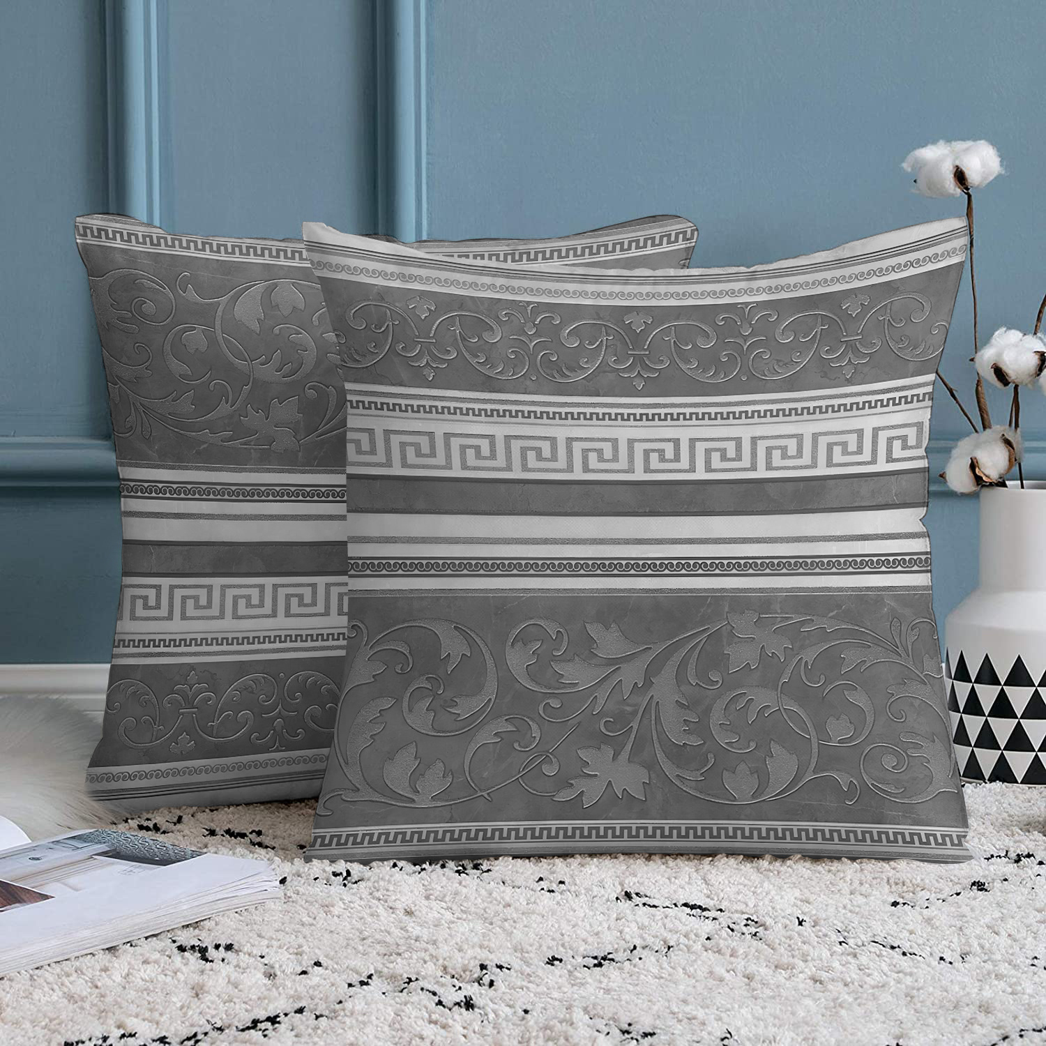 TEMU Ensemble de 2 pièces Housse de Coussin Imprimée Style Vintage à Motif , Peluche Courte de Haute Qualité Impression - 18x18 Pouces, Idéal pour