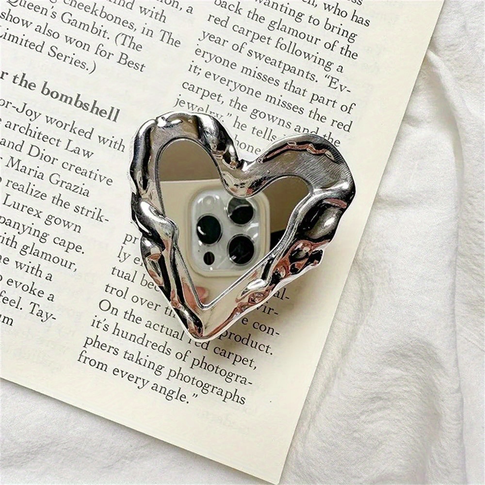 Mobile Phone Holder Stand Ins Korean Silver Heart Grip Tok Mirror Luxurious Finger Holder Griptok Mobile Stand For Iphone