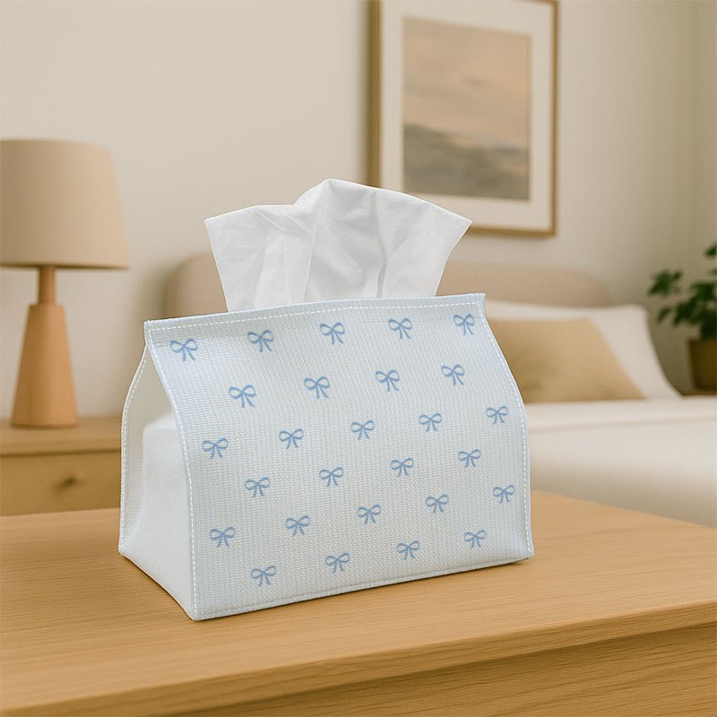 TEMU 1pc Minimalist Cute Pattern- Decorative Tissue Box, Illustration Bow Light Blue- For Home, Party, Car, Kitchen& Bathroom- Tissue Holder For