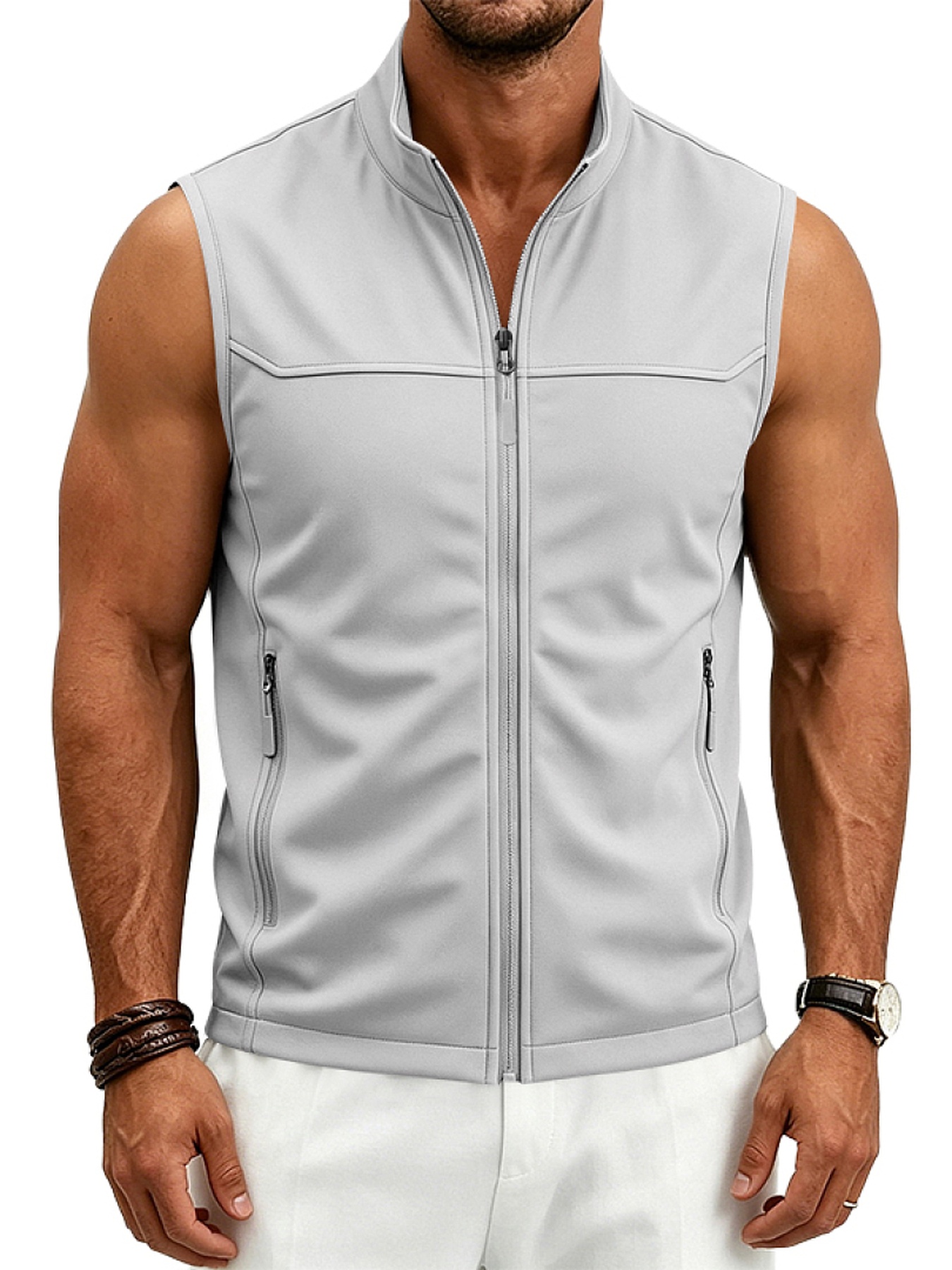 mens   outdoor vest with stand collar full zip sleeveless jacket breathable   waistcoat suitable for patrol training commuting workwear zippered jacket for   gear and casual daily wear