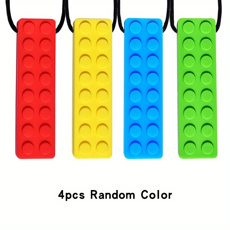 TEMU 4pcs Building Block Pendants - 4-color Assortment, Fashion Necklace With Adjustable Cord, Textured Surface, Holiday Gift, Random Color