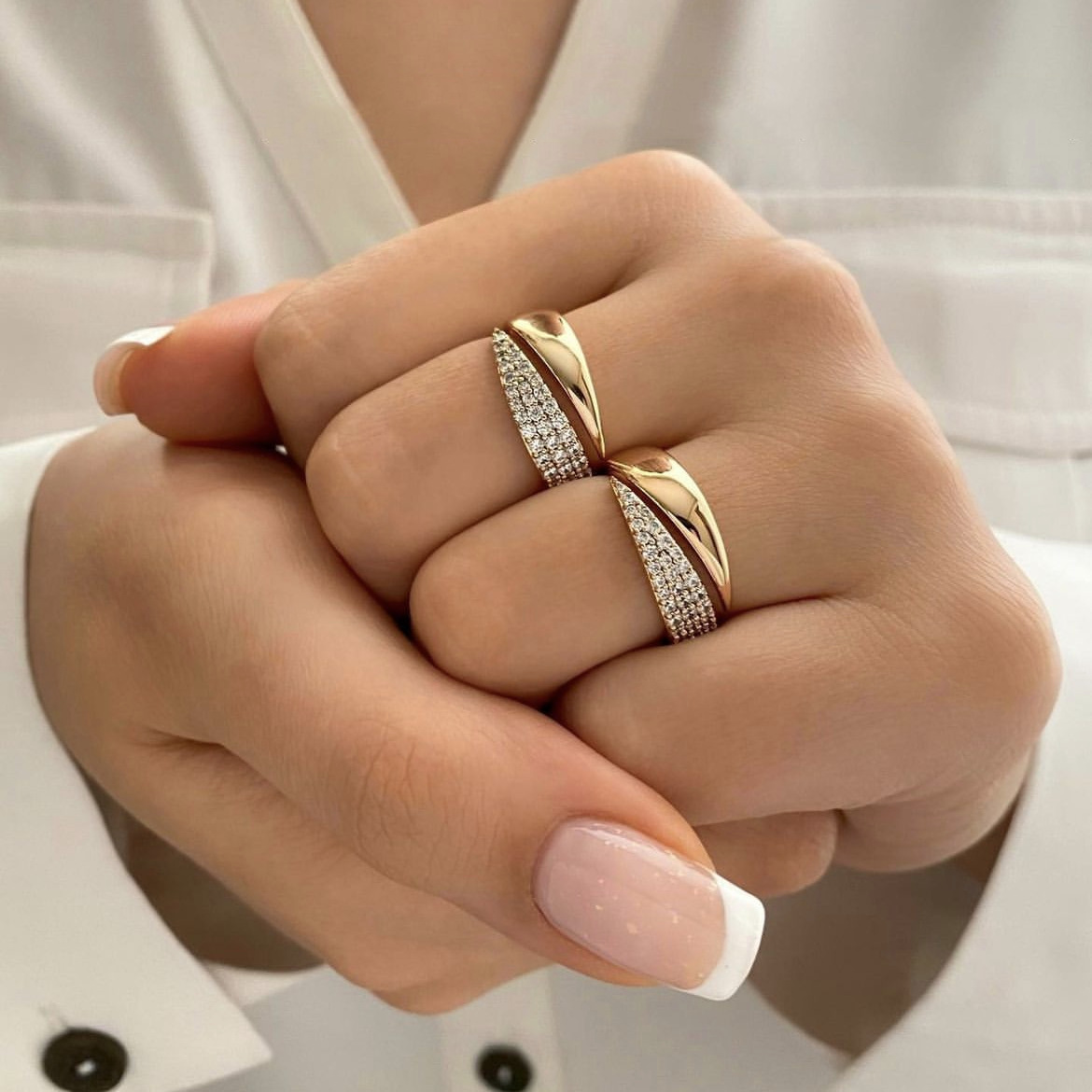 Copper Wing Adjustable Open Ring with Synthetic Zirconia for Wedding