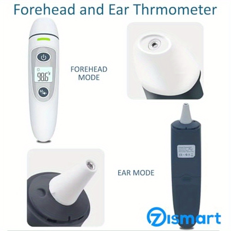Forehead and Ear Thermometer Digital Infrared Thermometer for Youngsters Adult and Whole Family Multifunction Quick Accurate Reading Fever Alarm Record Memory, Fever Measurement, Health Monitoring, Portable Thermometer, Compact Design, Hygienic Surface, Plastic Construction, Memory Function, No Touch Thermometer, Medical Use, Adults Health