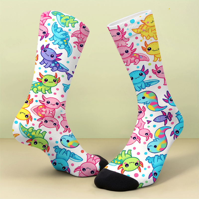 TEMU A Pair Of Printed Socks Colorful Axolotl Adventure Sockssoft Comfortable Breathable Cute And Crazy Gift