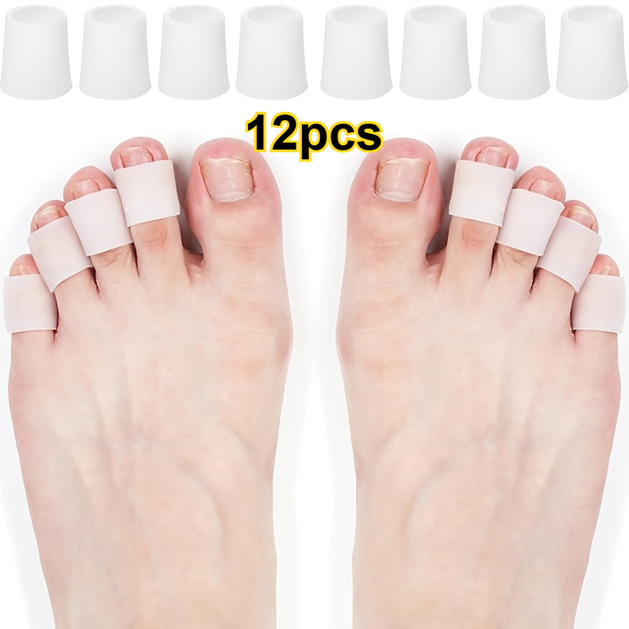 TEMU 12pcs Silicone Toe Caps Protectors, Unisex, Soft Gel Toe Sleeves, For Preventing Corns And Calluses, Sports Gel Toe Pads