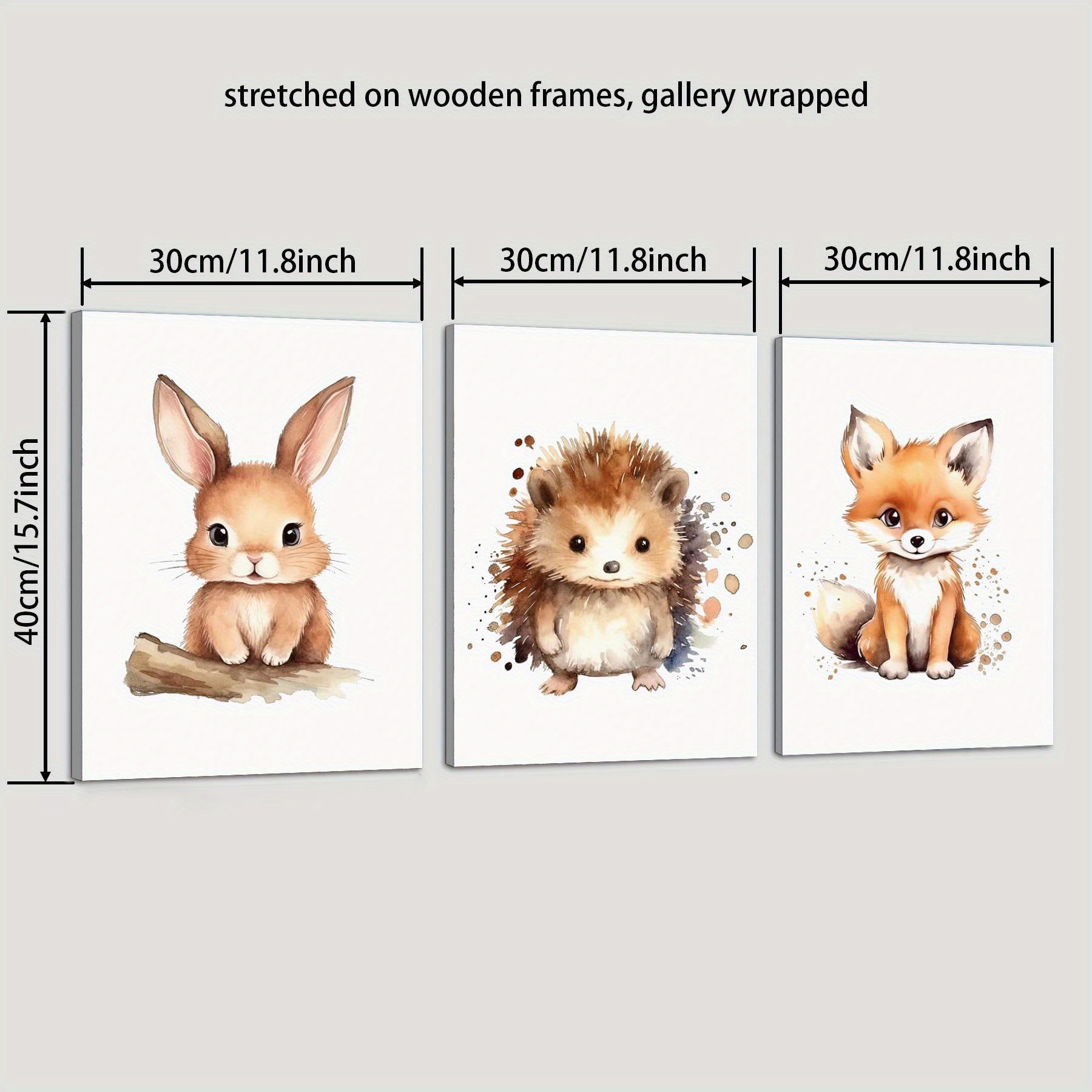 TEMU 3 pièces Toile Imprimée sur Cadre en Bois, Dessin Cartoon, Renard, Hérisson, Lapin, Style , Décoration Murale pour Chambre d'Enfant, Art