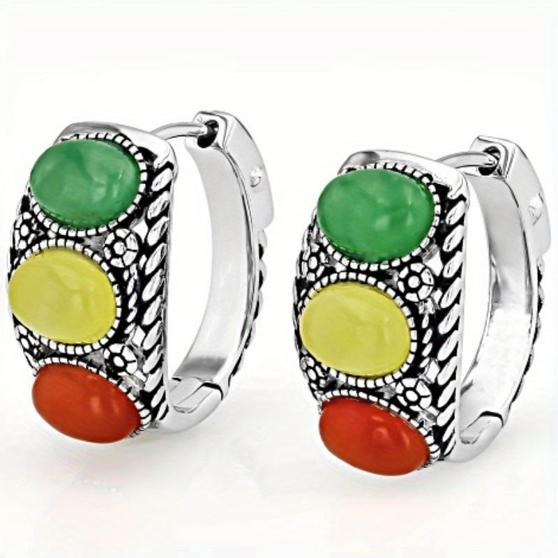 Image of Retro Bohemian-style Hand-carved Hoop Earrings, Colorful Earrings, Exquisite Additions Suitable For Festive Parties