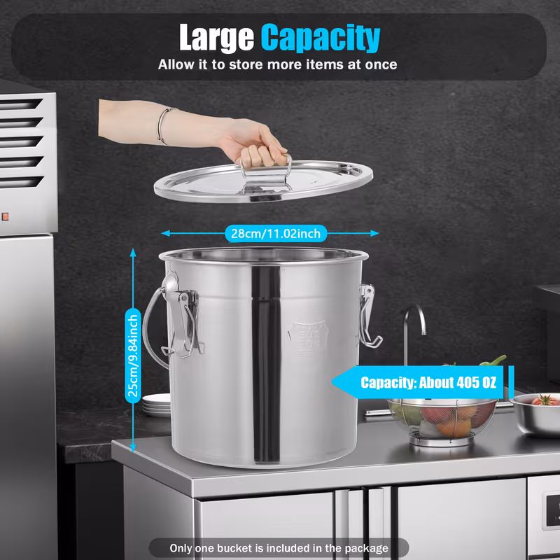 1pc stainless steel food sealing jar suitable for kitchen rice grain storage 12l large capacity stainless steel double sealing protection family storage container with handle and lid Product details 3