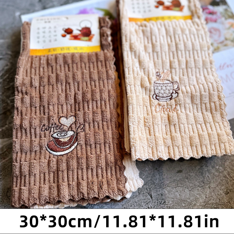 E-shop 4 Stück, Kaffee-Stickerei Spültuch, Schnelltrocknendes Reinigungstuch, Verdicktes Vergrößertes Küchenhandtuch, Weich Atmungsaktiv, Geeignet für