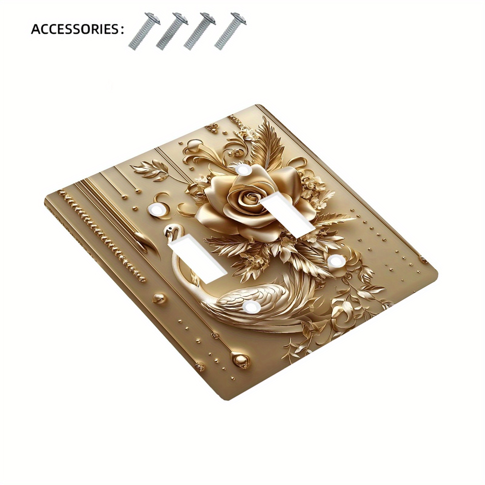 TEMU 1pc 1gang/2gang Golden Floral Swan Printed Decorator Light Switch Cover Heat And Fade Resistance Electrical Outlet Covers Decorative Wall Plate