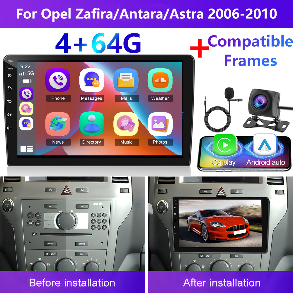 Image of For /antara/ 2006-2010 Car Stereo With & Auto, 9” Double Din Touchscreen, Gps, Wifi, Ahd Reversing Camera, Steering Wheel, Fm/rds Radio, Wireless, 4+64gb (compatible With Driving)