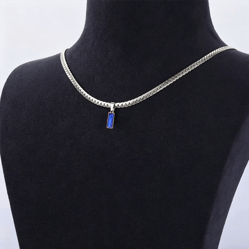 TEMU Men's Versatile 316l 316 316l 316 316l Stainless Rectangular Pendant Necklace, 4mm Wide Flat Cuban Chain With Lobster Clasp. Easy , Suitable For