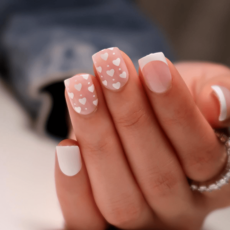 48pcs Of And Fake Nails For Valentine's Day - Removable Nail Patches Featuring A Base, , And A /french Tip Style