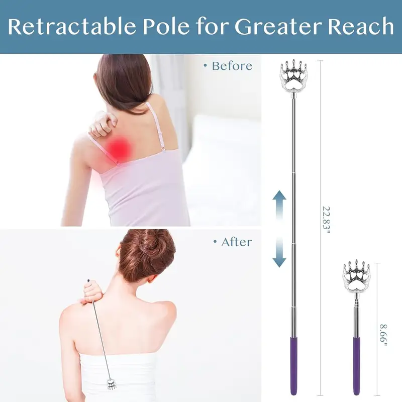 (4-pack) portable extendable telescopic scratchers/hand massager/ with rubber handles, personal care, portable accessory, telescopic design, durable construction, lightweight tool, scratch aid, gadget, gift idea, pet owners Product details 2