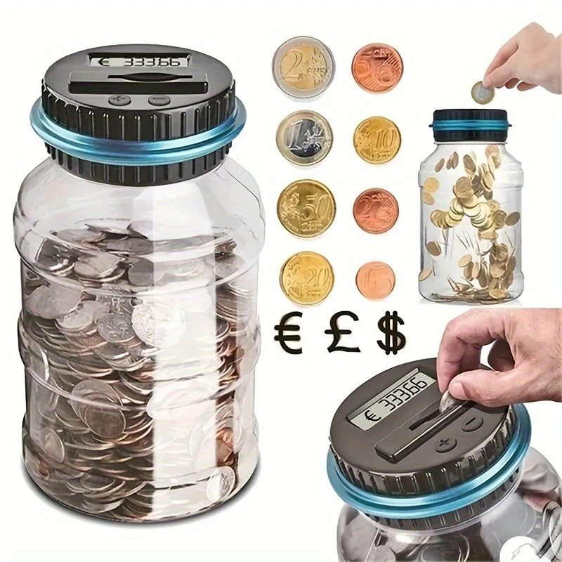 large digital coin counter jar - automatic currency storage box with lcd display, ideal for bankrolling & saving money - perfect easter/birthday gift (battery not included) details 0
