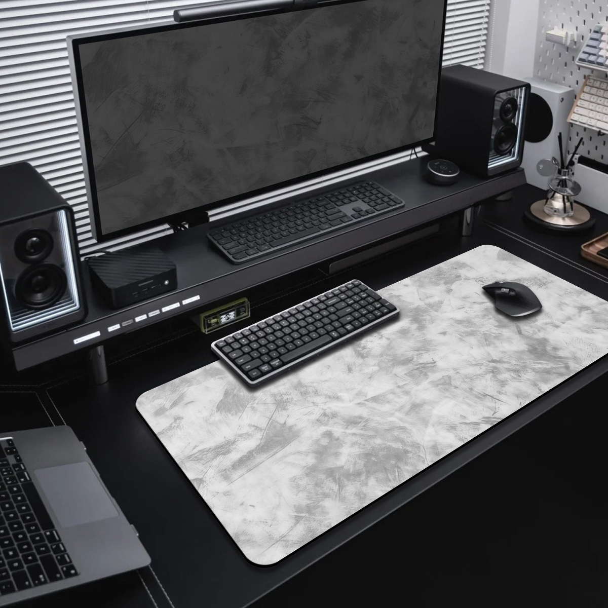 TEMU 1pc Extended Gaming Mouse Pad And Pc Desktop Keyboard Pad-white Gray Minimalist Cement Color Pattern- Laptop Protective Pad Desk Mat- Durable