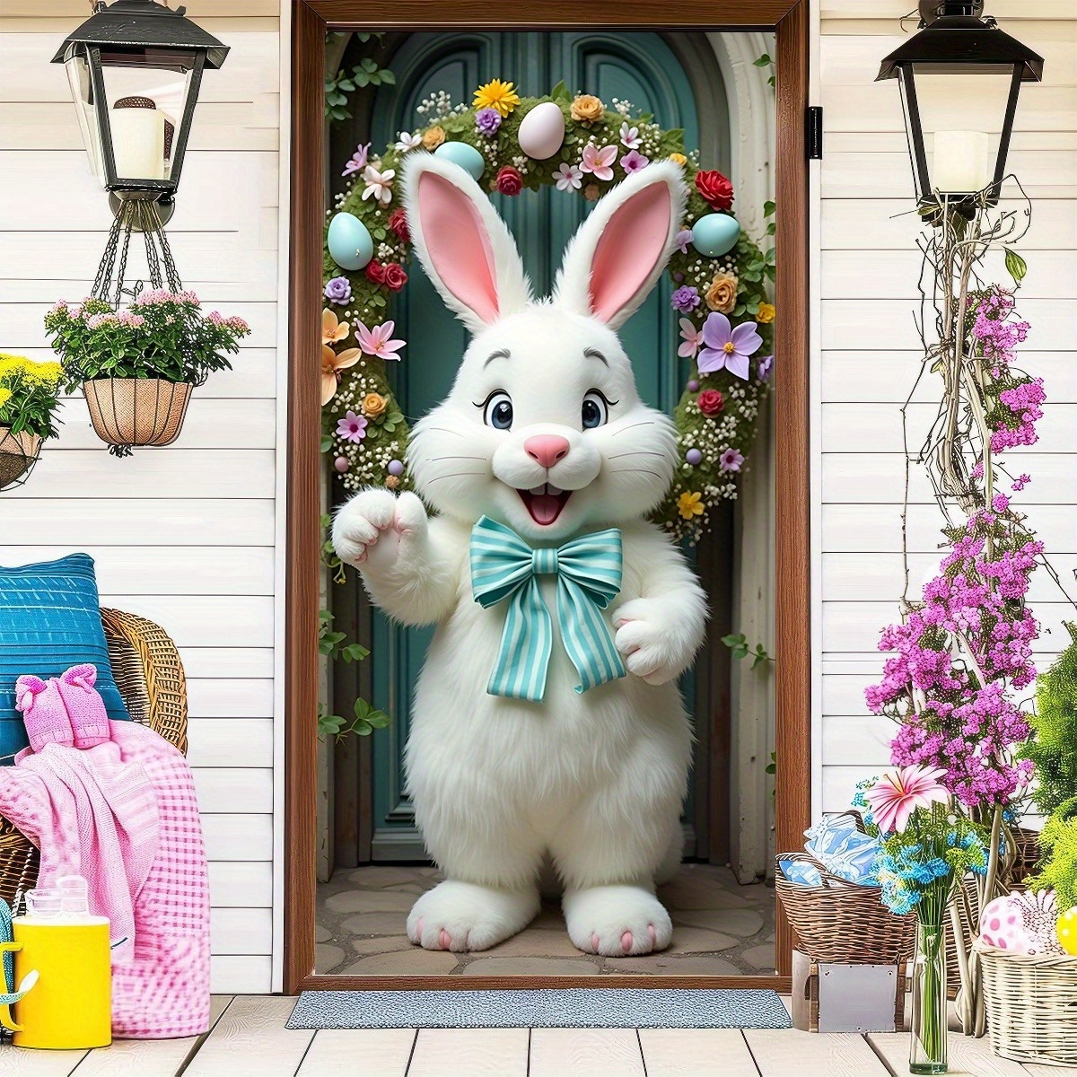 

2d Door Banner 1pc, Easter Door Flag With A And Wreath Design, No Electricity Required, 2d Door Hanging, Suitable For Home And Outdoor Use, 35.4x70.9 Inches, Decorative Door Sign.