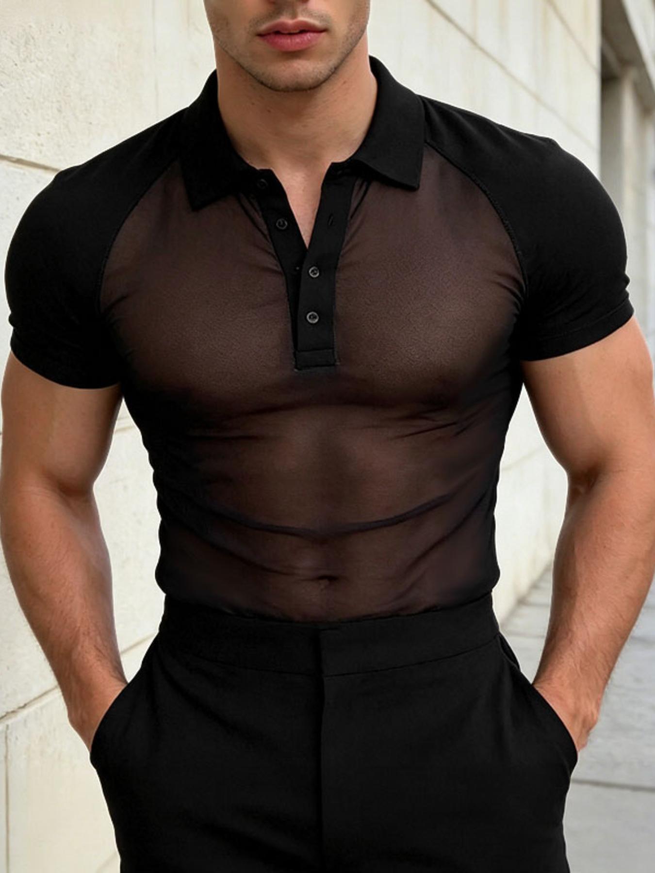 item picture   mens leisure tops sheer lapel short sleeve     summer casual shirt