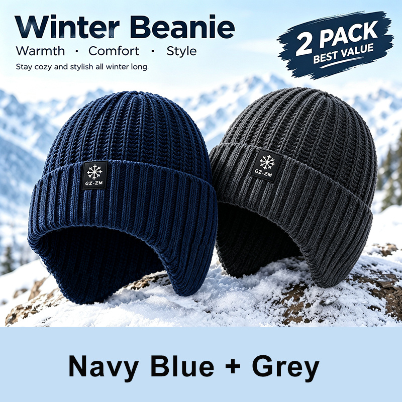 TEMU 2pcs Winter Warm Knit Hat With Fleece Lining And Ear Protection - Thickened Knit Hat, Suitable For Elderly, Middle-aged Men, Father's Day Gift |