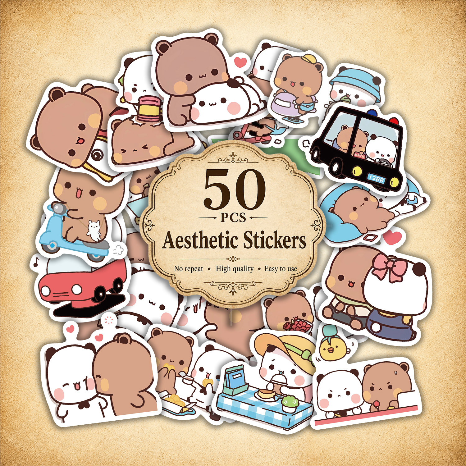 TEMU 50pcs Panda Yi'er& Aesthetic Themed Tablet Stickers/ Tablet Accessories, Non-repeating Delicate Decoration For Tablet, Vinyl 2d Flat Removable