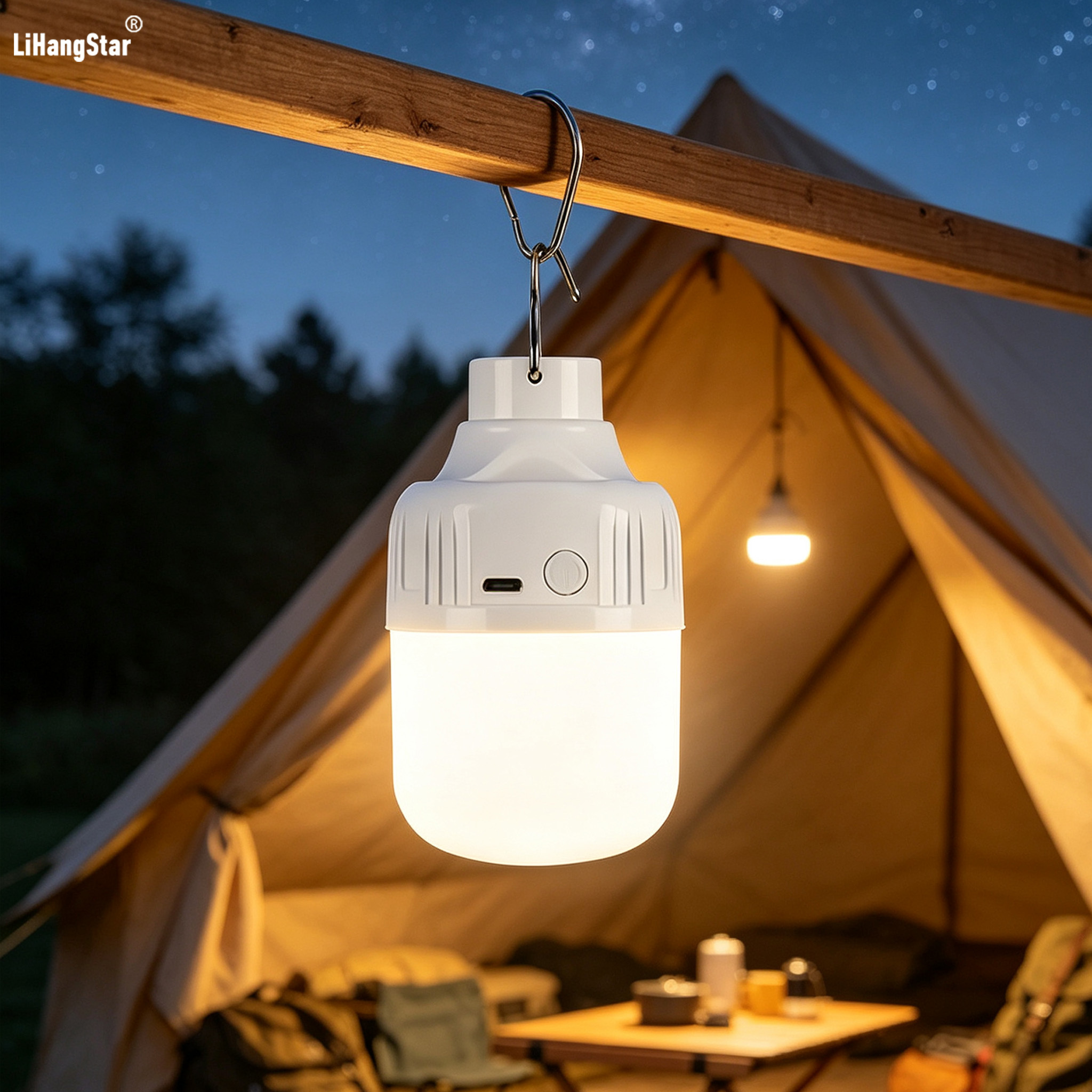 TEMU Led Bulb, Portable Camping Light, Rechargeable Hanging Camping Light, Screwless Base, Built-in Battery, Usb Charging, 3 Lighting Modes, Ipx4,
