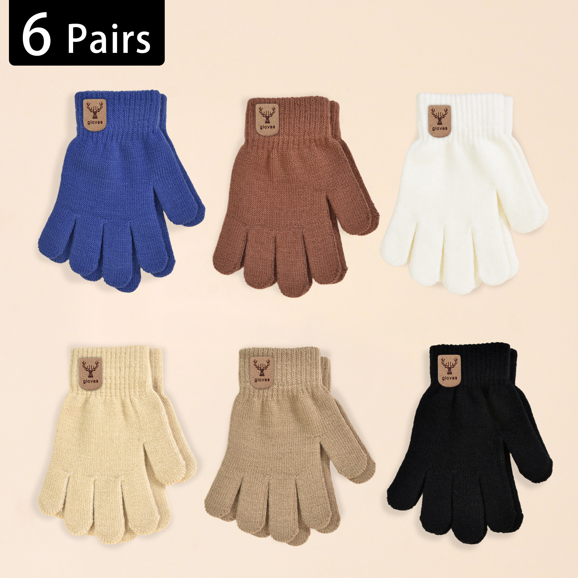 6 pair pack kids winter knitted fingerless gloves adorable reindeer pattern stretchy   and warm suitable for outdoor   and hiking   in multiple colors and sizes for boys and girls christmas