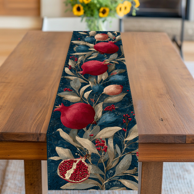 TEMU Runner da , Copritavolo, Design con , Fiori, Foglie e , Tonalit� Blu, per Ringraziamento, Natale, Capodanno, Stagione Autunnale e , per Casa, ,