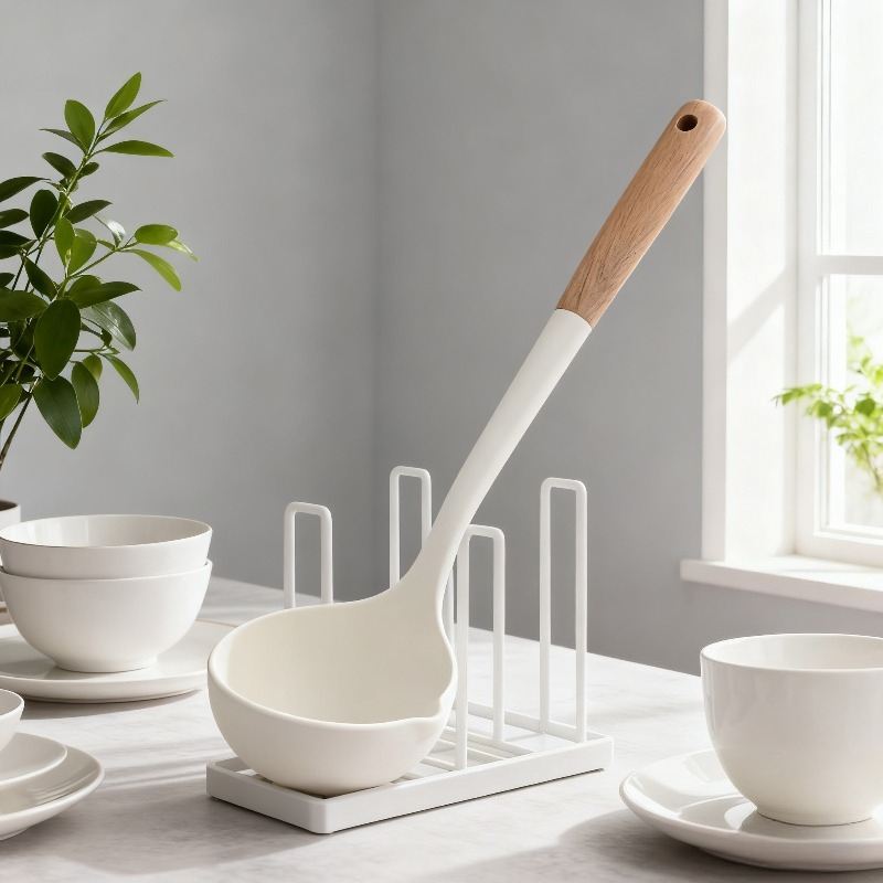 Image of 1pc Silicone Spoon With Wooden Handle, Suitable For Soup And Congee, High Temperature Resistant, , Safe And Reliable, Very Suitable For Families And Restaurants