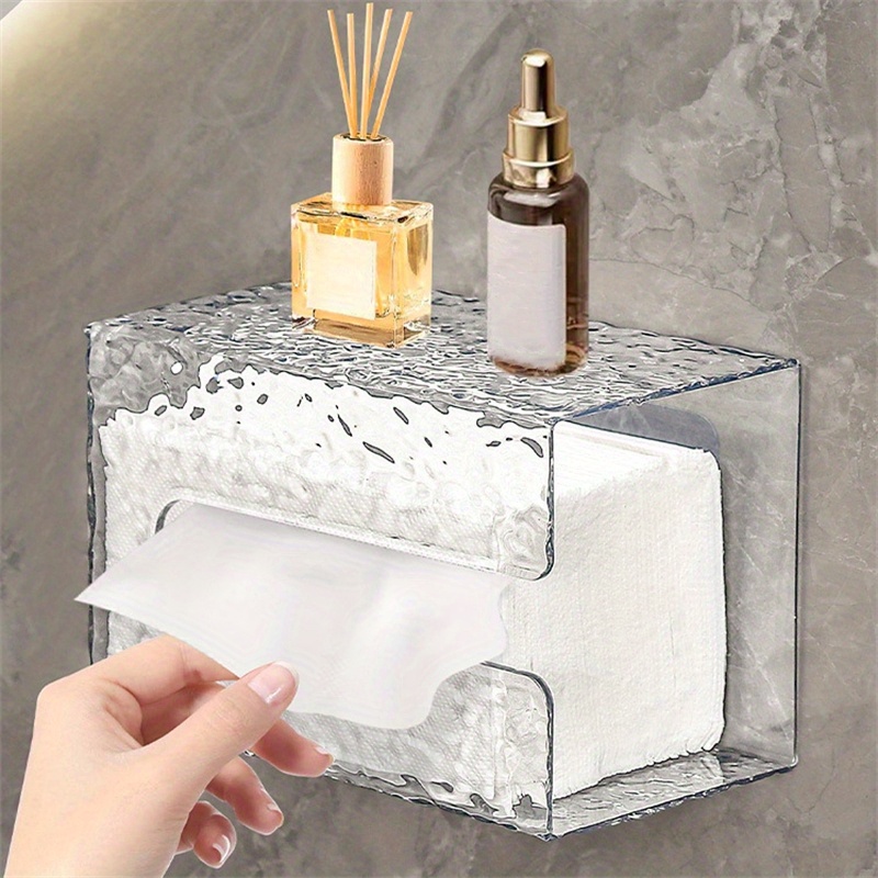 TEMU 1pc Kitchen Wipes Storage Box Dispenser, Wall-mounted Tissue Box Holder, Self-adhesive No Drilling Wipes Container, Flushable Wipe Container For